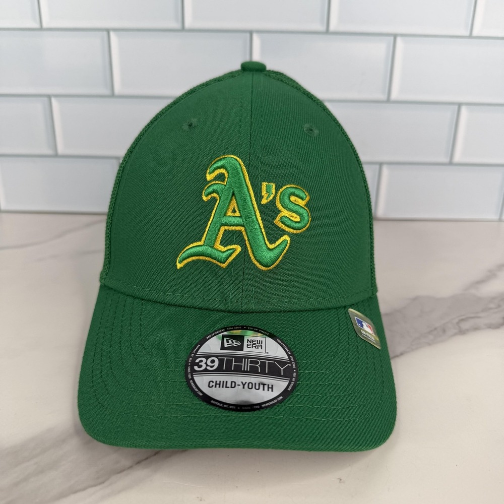 Oakland‎ Athletics Hat Cap Fitted Youth Green MLB Baseball 39THIRTY Mesh New Era